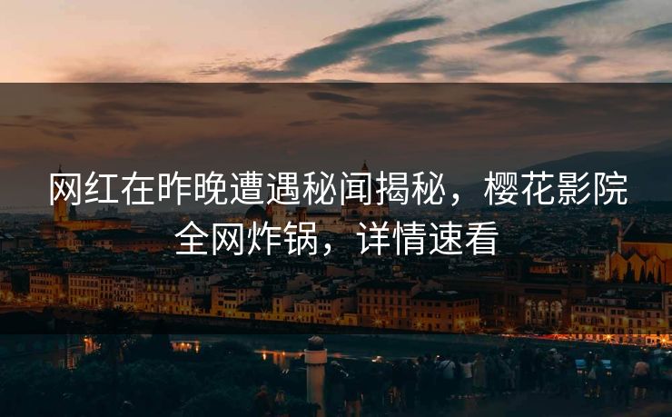 网红在昨晚遭遇秘闻揭秘，樱花影院全网炸锅，详情速看